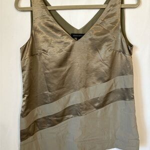 Banana Republic Olive Satin V-Neck Tank with Diagonal Stripes